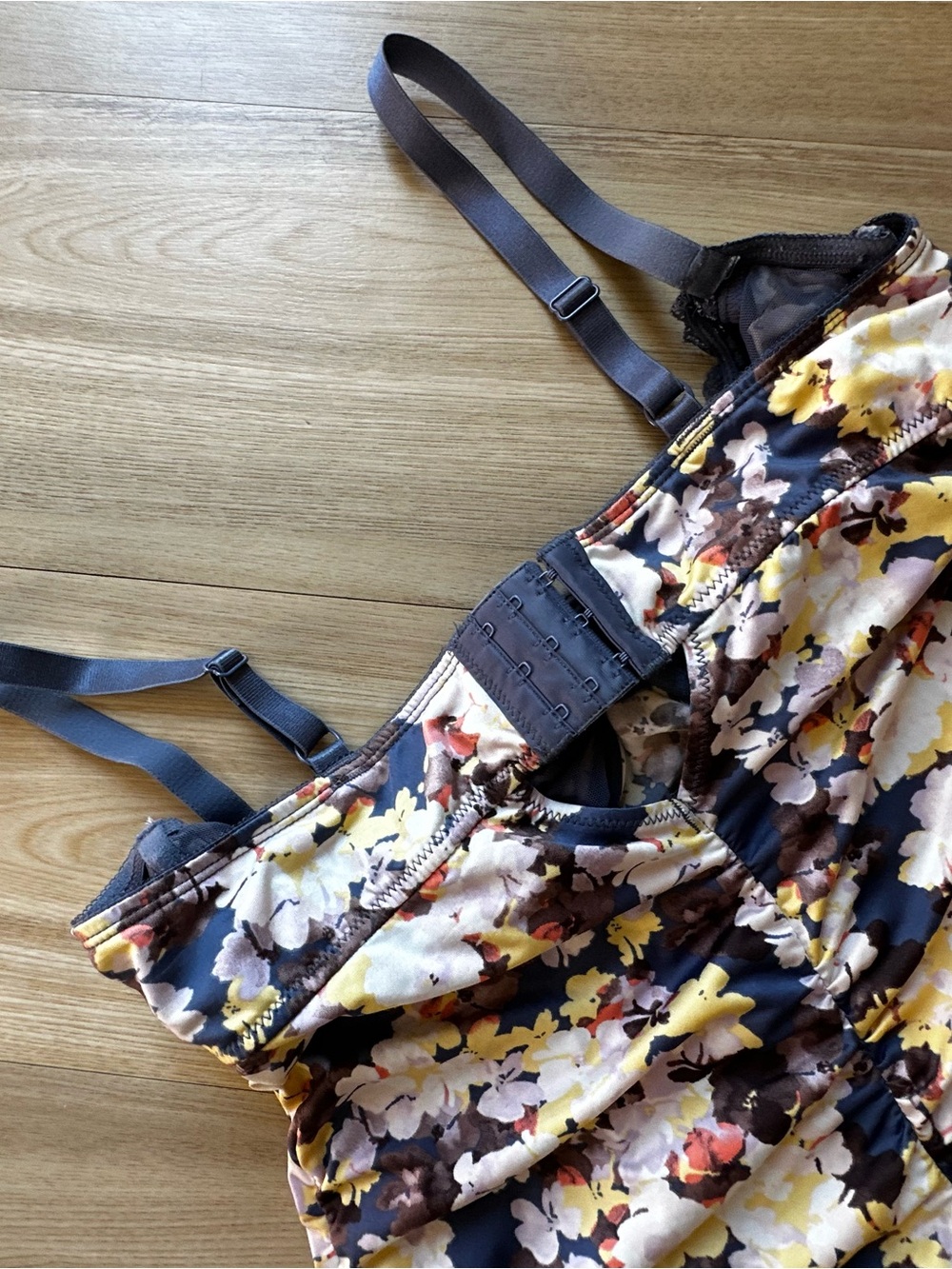 Torrid Floral Ruched Satin Slip Dress with Lace Bra Set - Multi - Picture 4 of 5